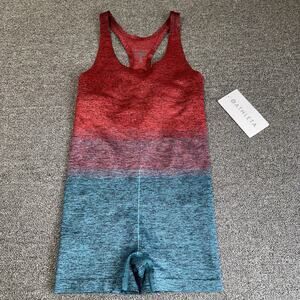 ATHLETA Relay Bodysuit Women's XS Ombre Red Blue Seamless Workout Yoga NEW NWT